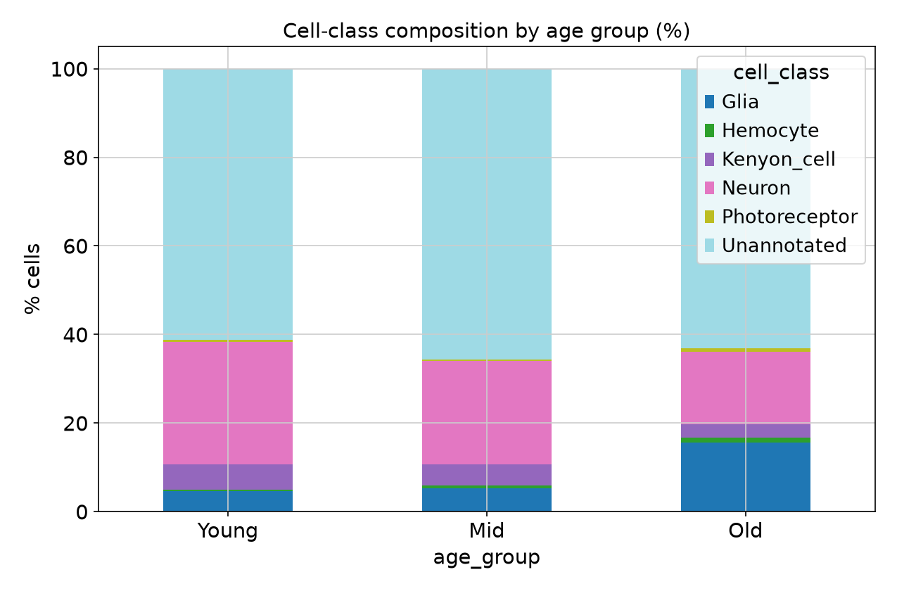 Cell class composition by age group
