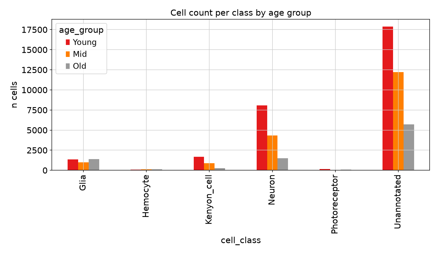 Cell counts per class by age