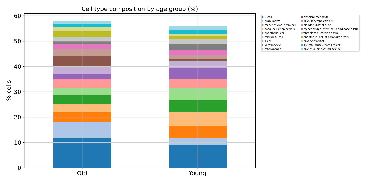 Cell type composition by age group